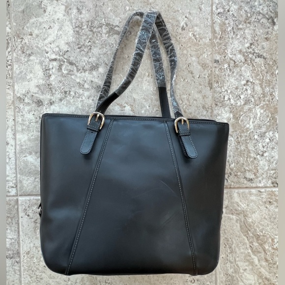 NWT Talbots Genuine Leather Black Zip Top Shoulder Purse Tote - Picture 3 of 11